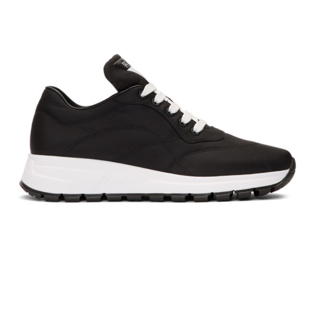 Prada Unisex Black Nylon Leather Prax 01 Sneakers - Picture 2 of 5